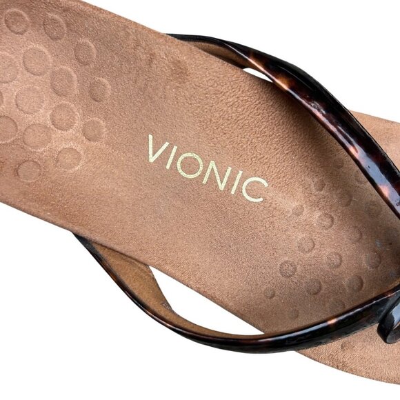 Vionic Belle II Tortoise Print Bow Toe Post Thong Sandals Size 8 - Picture 2 of 7